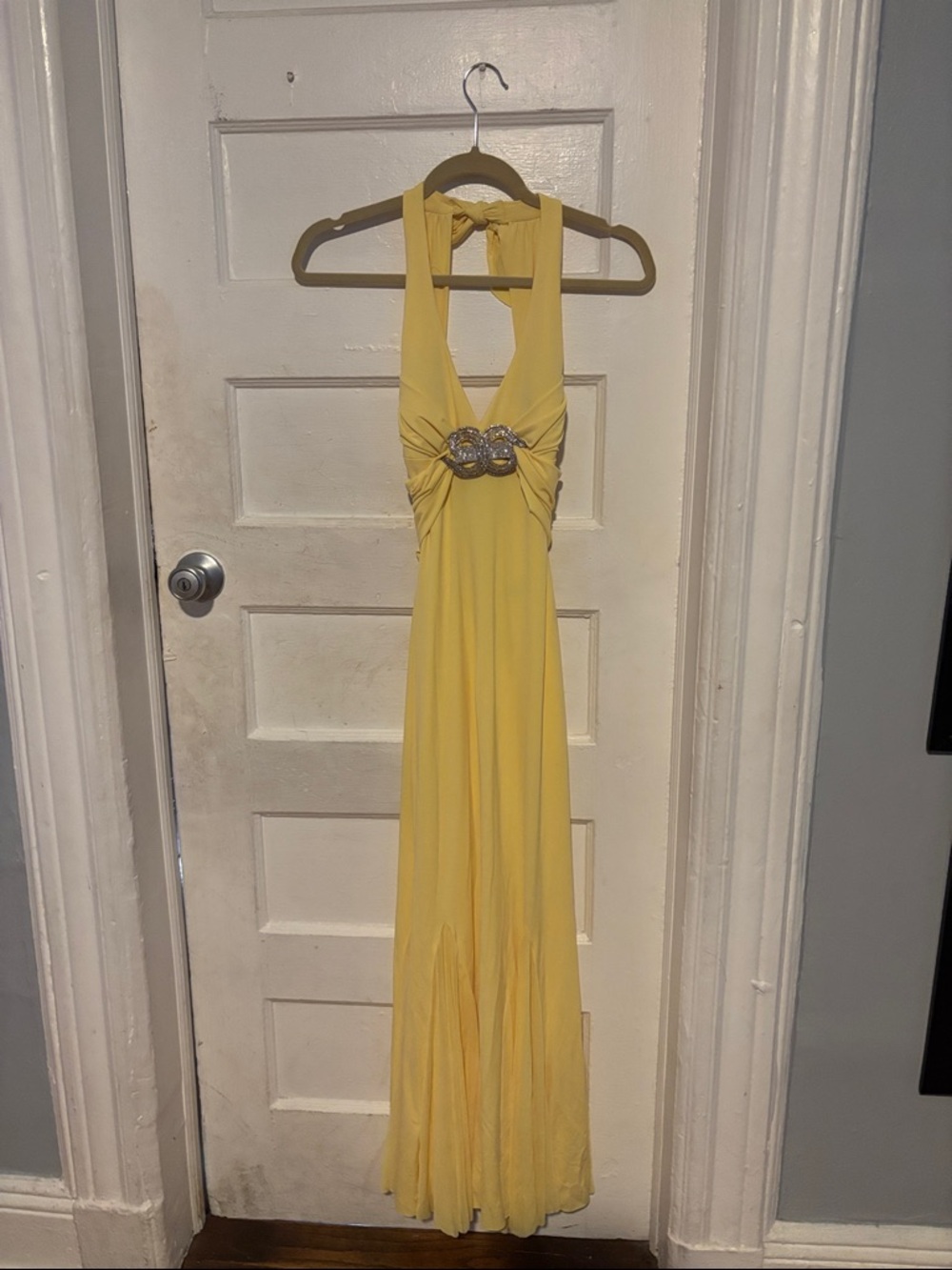 Yellow Halter Maxi Dress with Embellished Waist